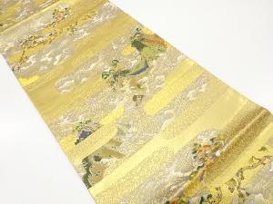 未使用品　荒波に笠松・ヱ霞模様織り出し　袋帯